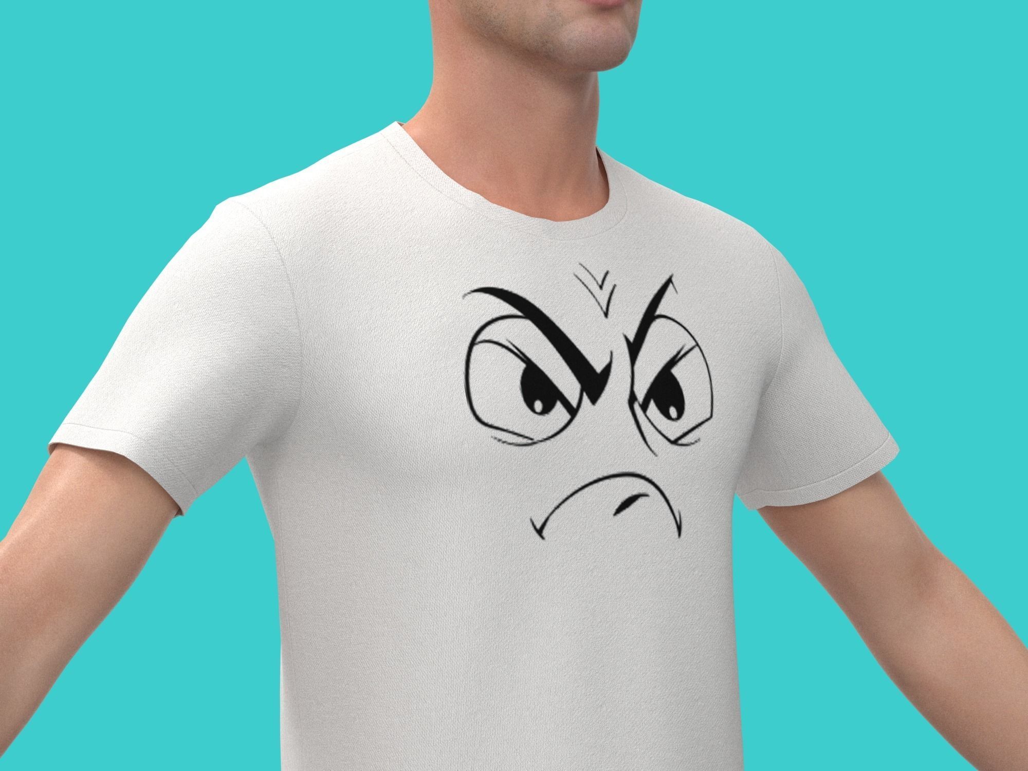 3d funny White t-shirt 3D model_2