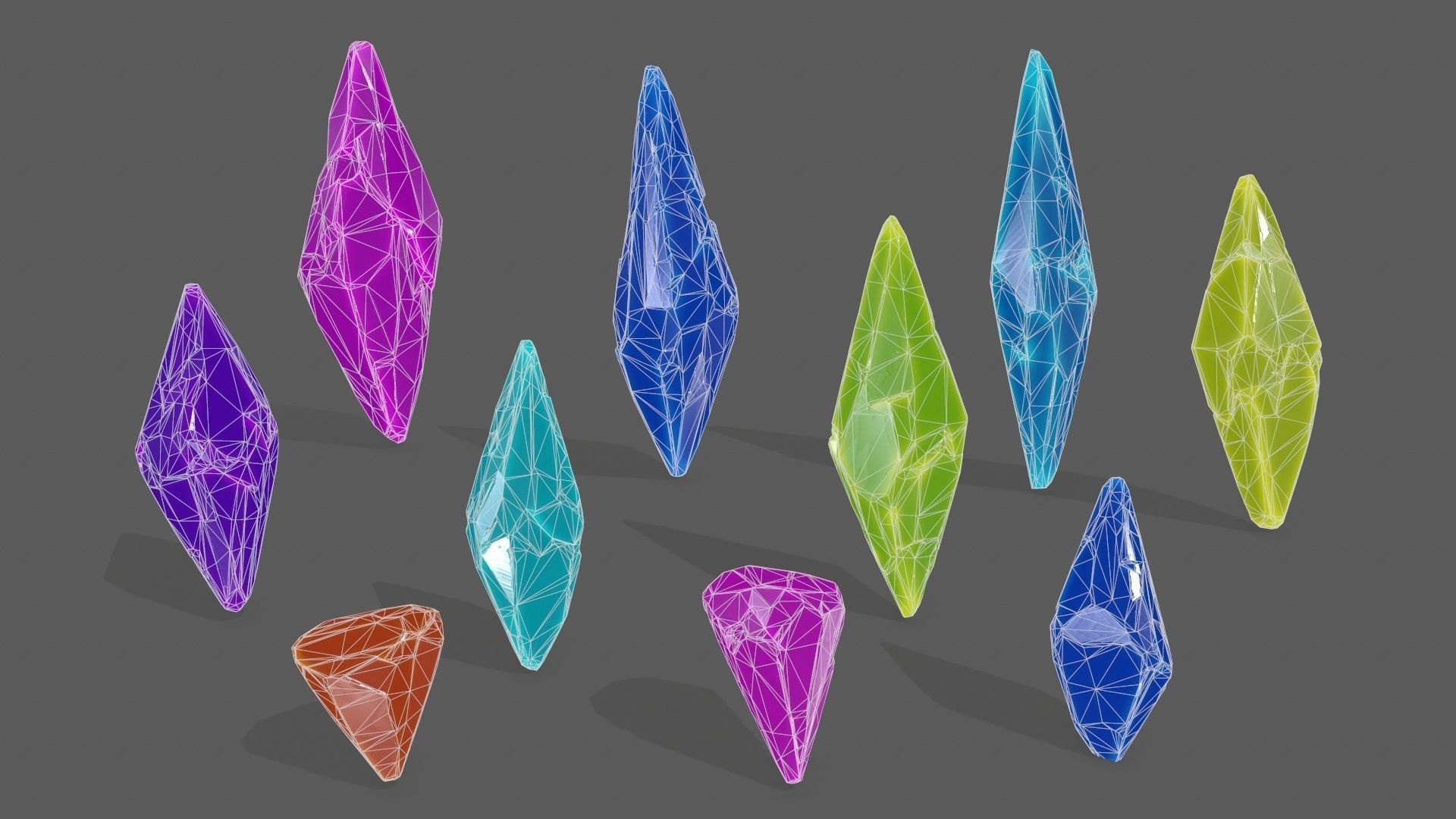 crystal set three crystals Low-poly 3D model_12
