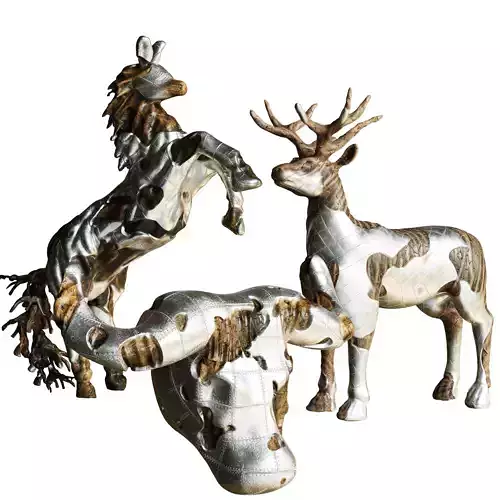 Set of decorative figurines of animals with wood and metal