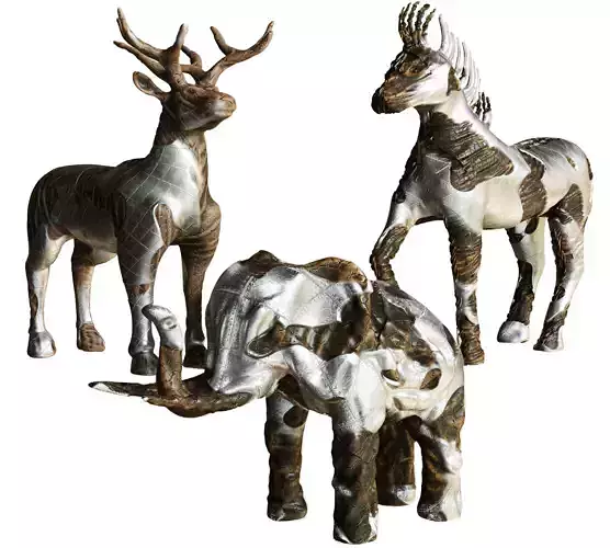 Set of decorative figurines of animals with wood and metal 2