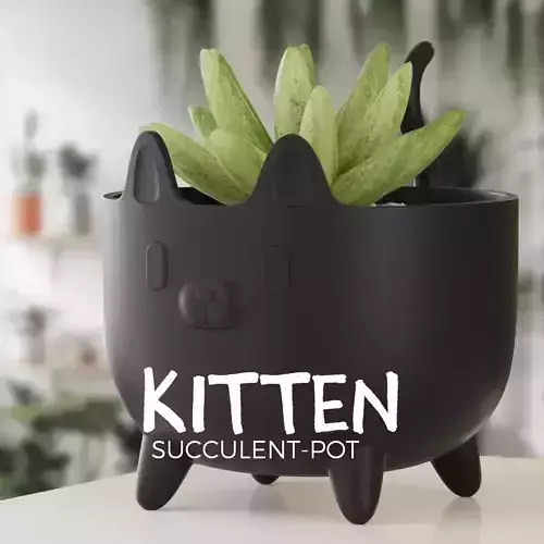 Kitten Succulent Pot - Planter - Plant For 3D Print