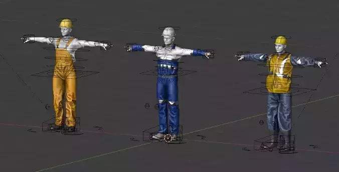 Factory Workers Pack of 3 RIGGED  3D model