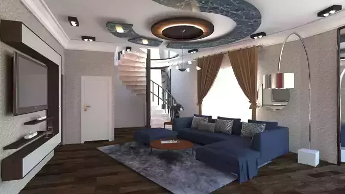 Livingroom with kitchen 3D print model