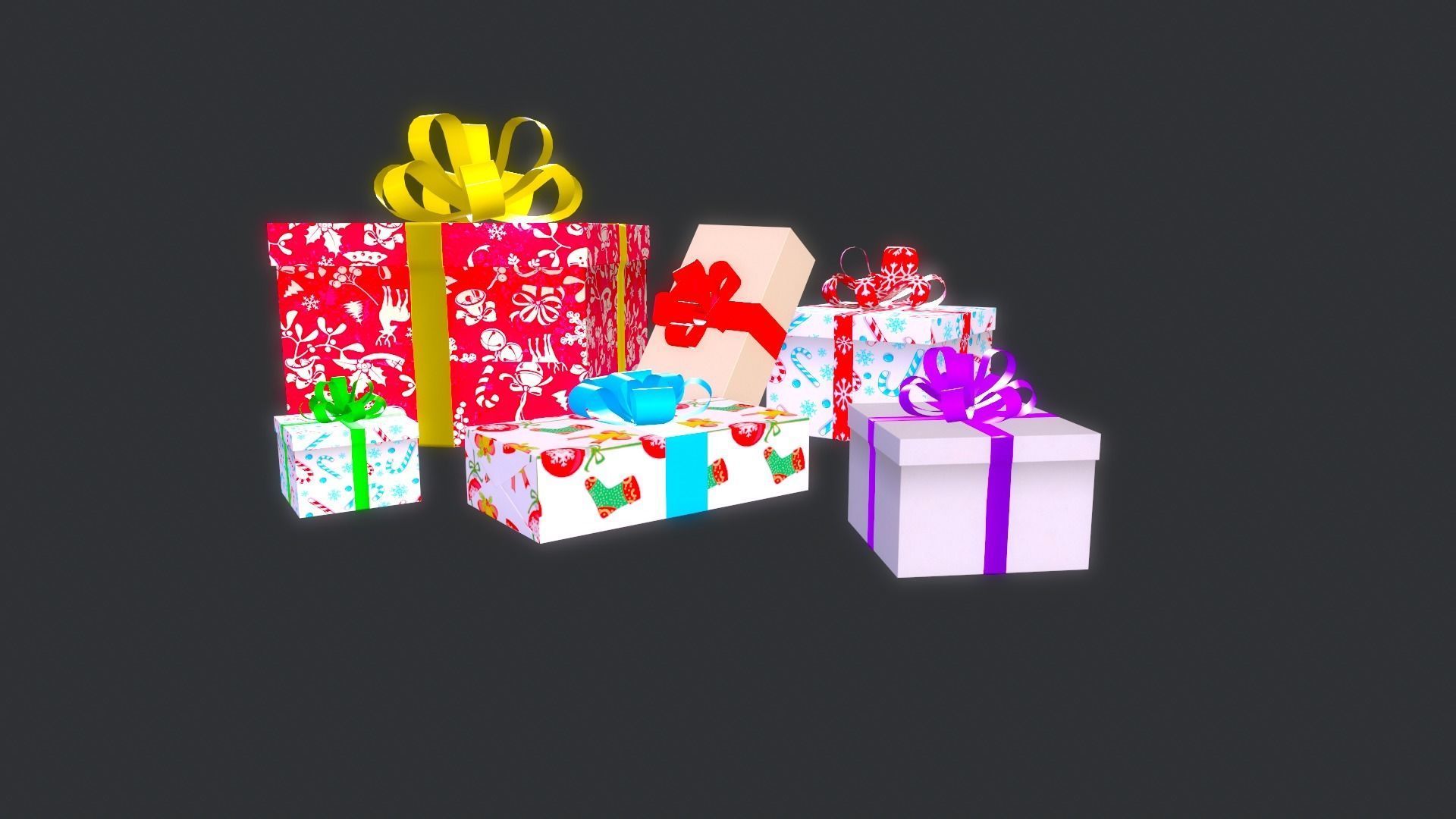 Collection of Christmas gifts Low-poly 3D model_26