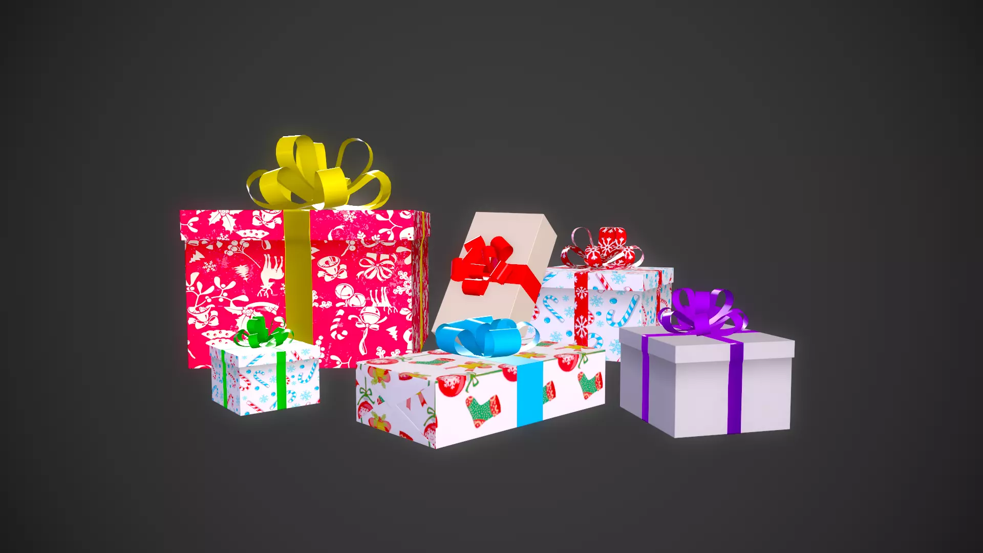 Collection of Christmas gifts Low-poly 3D model_0