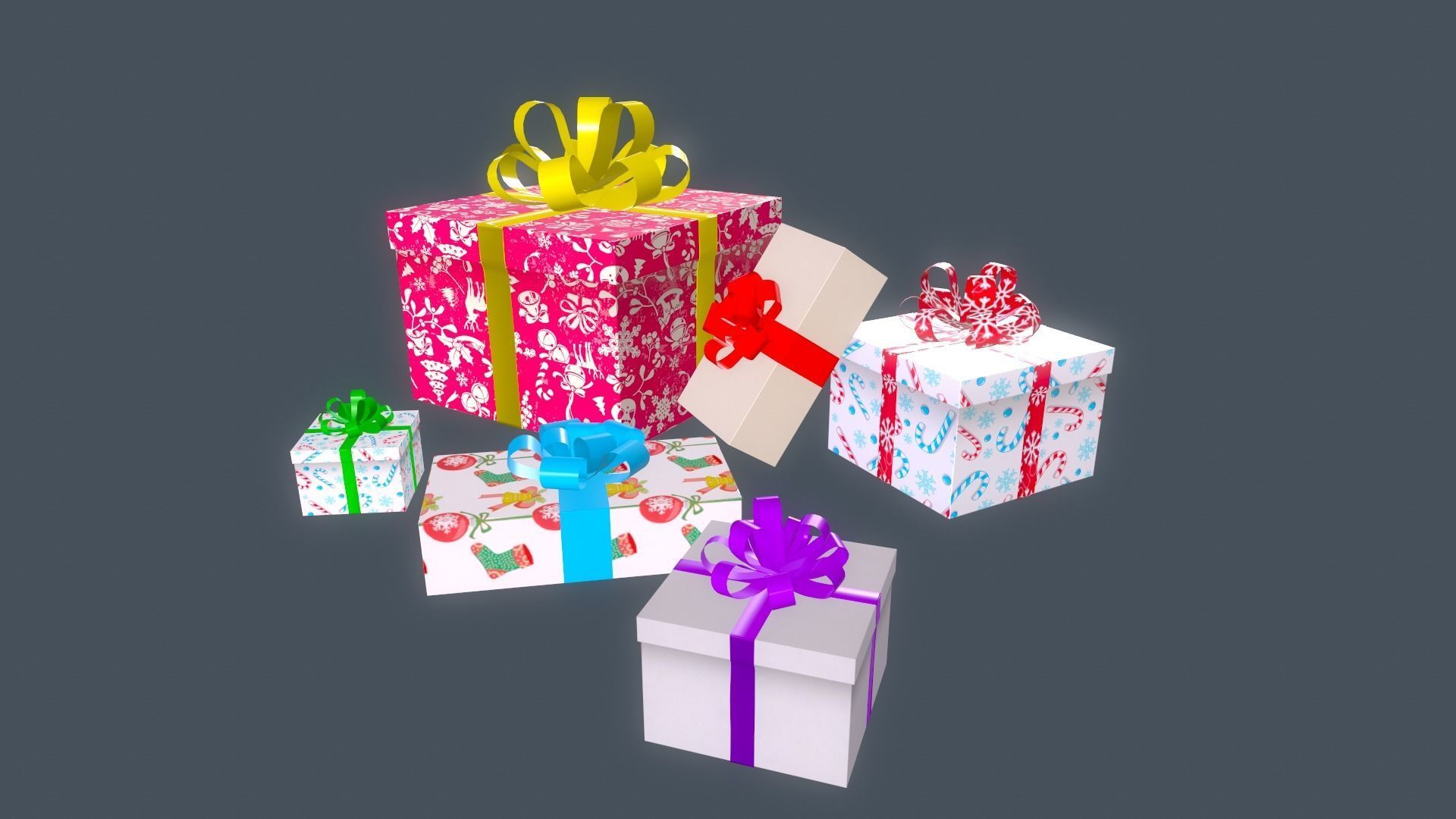 Collection of Christmas gifts Low-poly 3D model_15