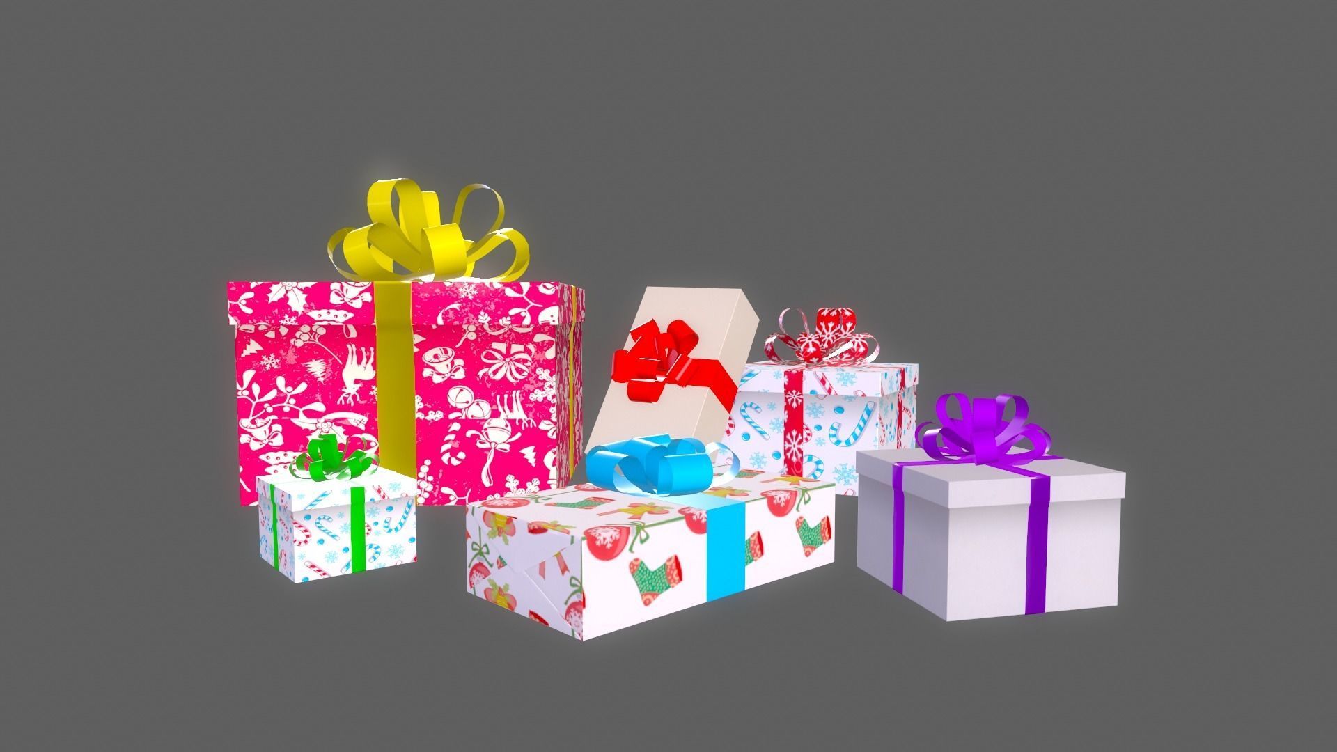 Collection of Christmas gifts Low-poly 3D model_5