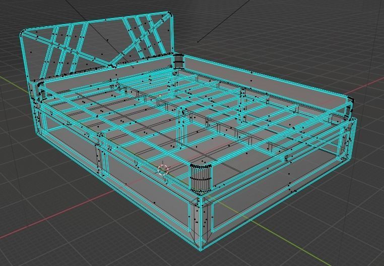 Wooden Bed Low-poly 3D model_3