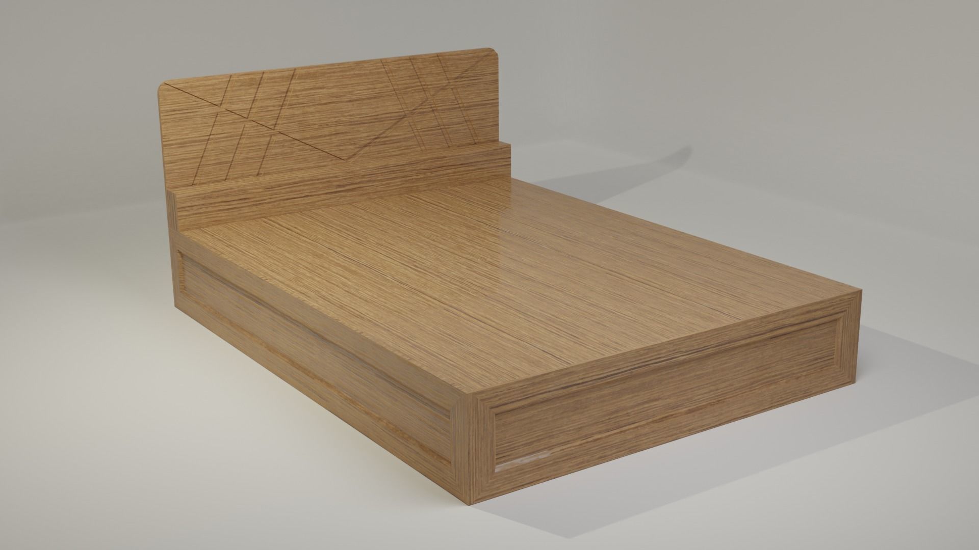 Wooden Bed Low-poly 3D model_2