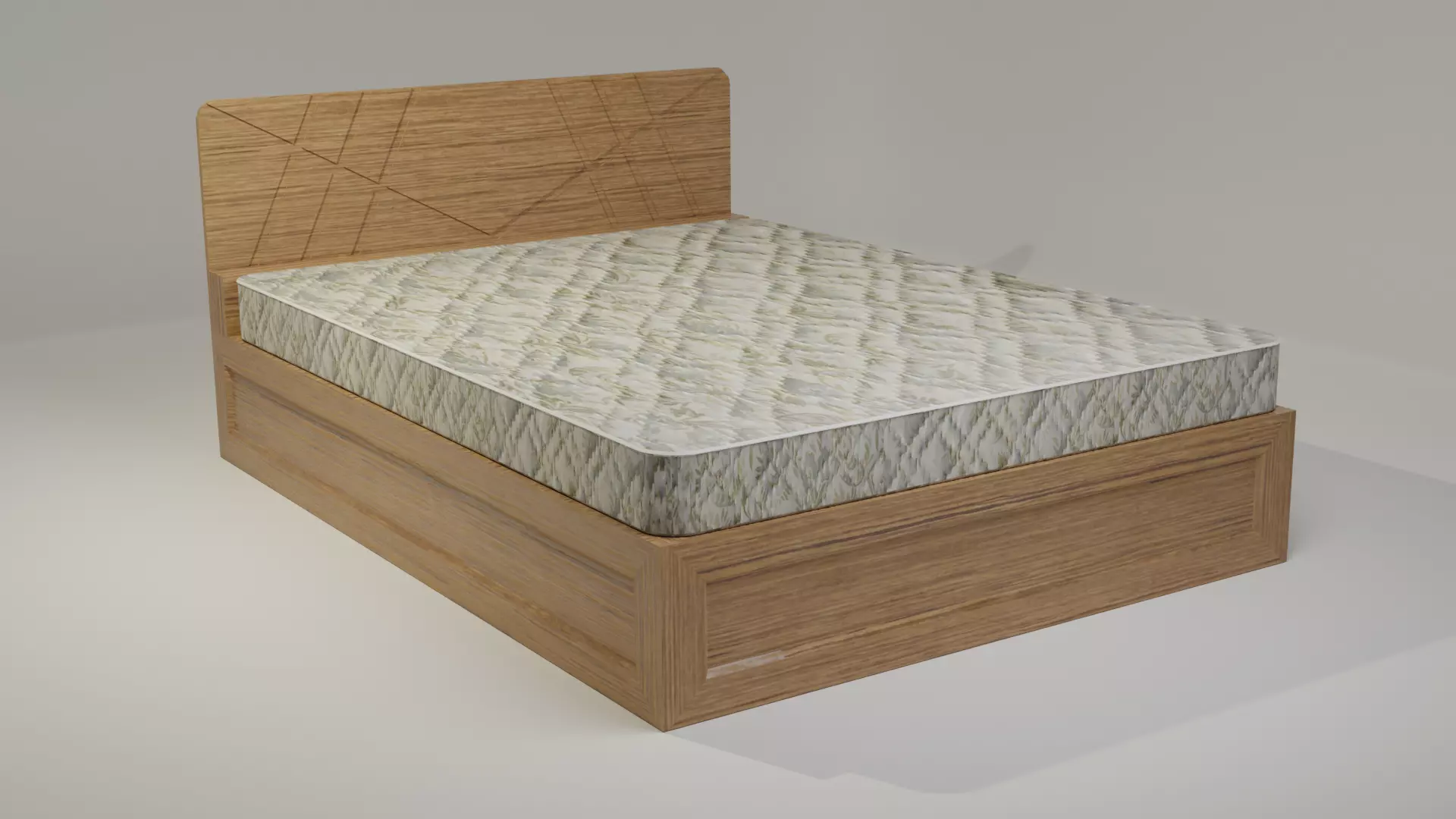 Wooden Bed Low-poly 3D model_0