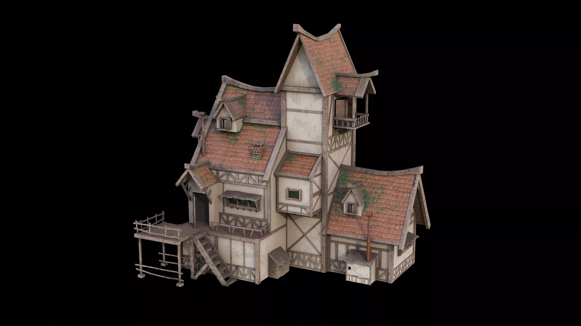 Medival house Low-poly 3D model Low-poly 3D model_0