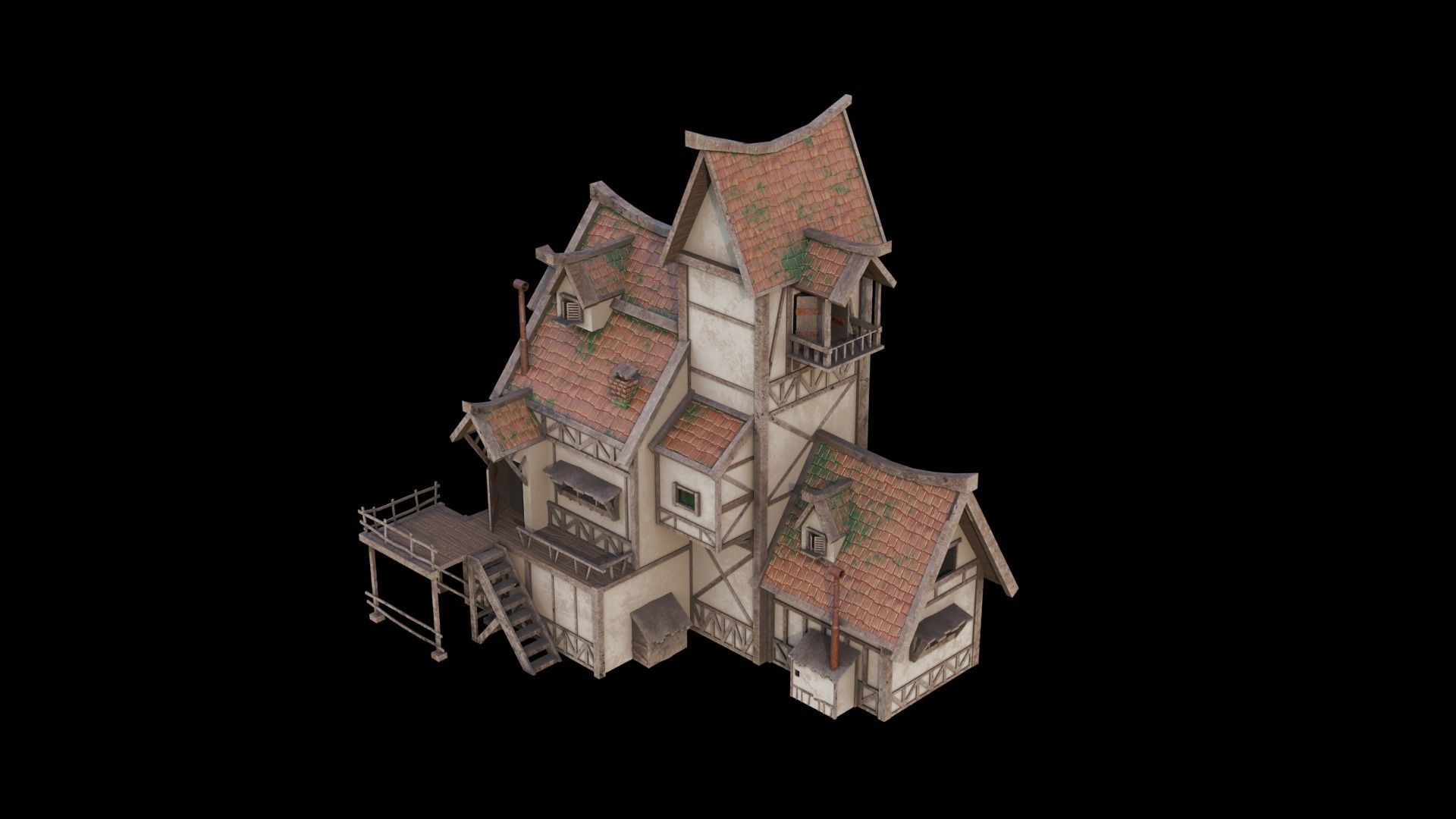 Medival house Low-poly 3D model Low-poly 3D model_4
