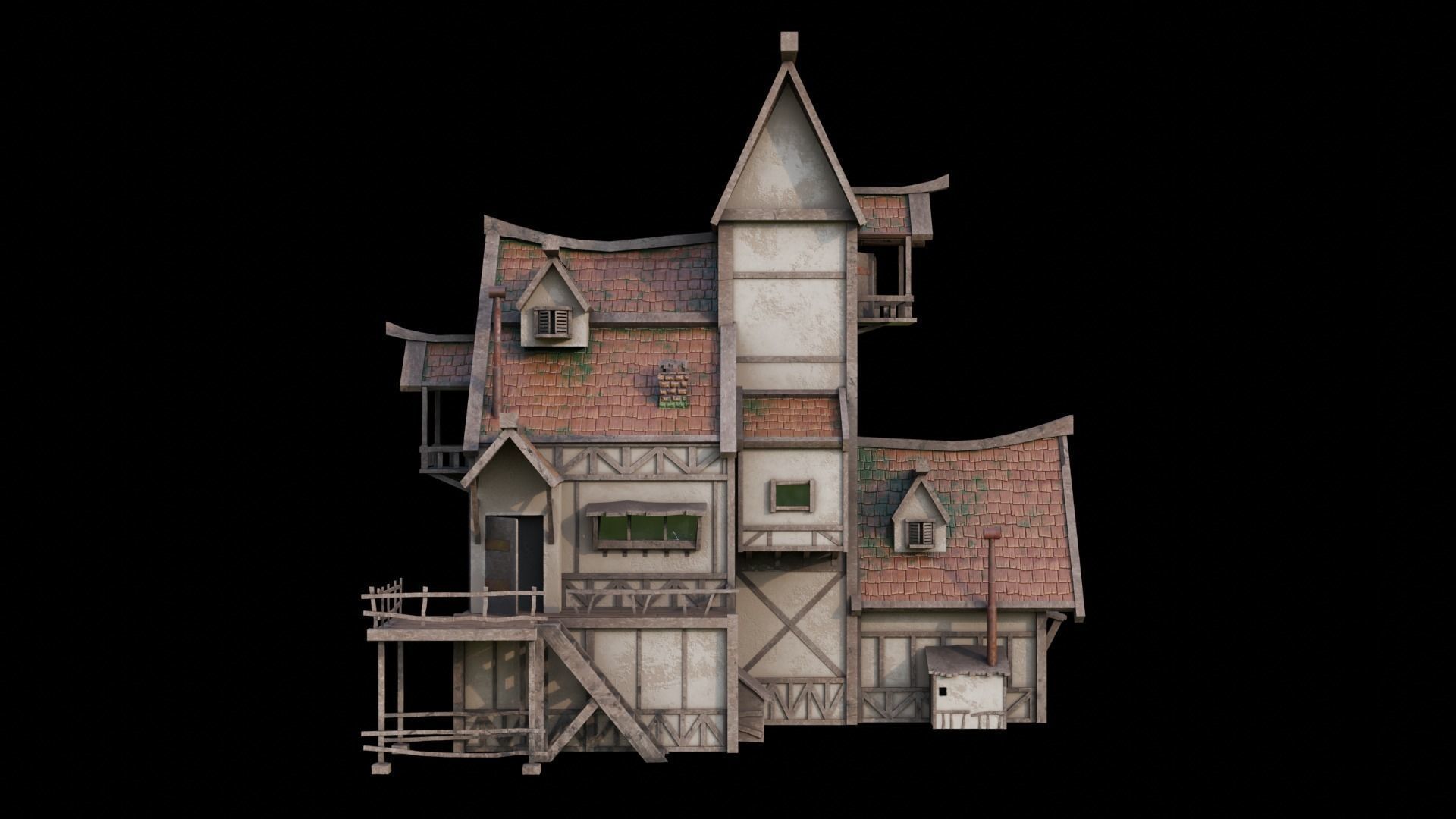 Medival house Low-poly 3D model Low-poly 3D model_2