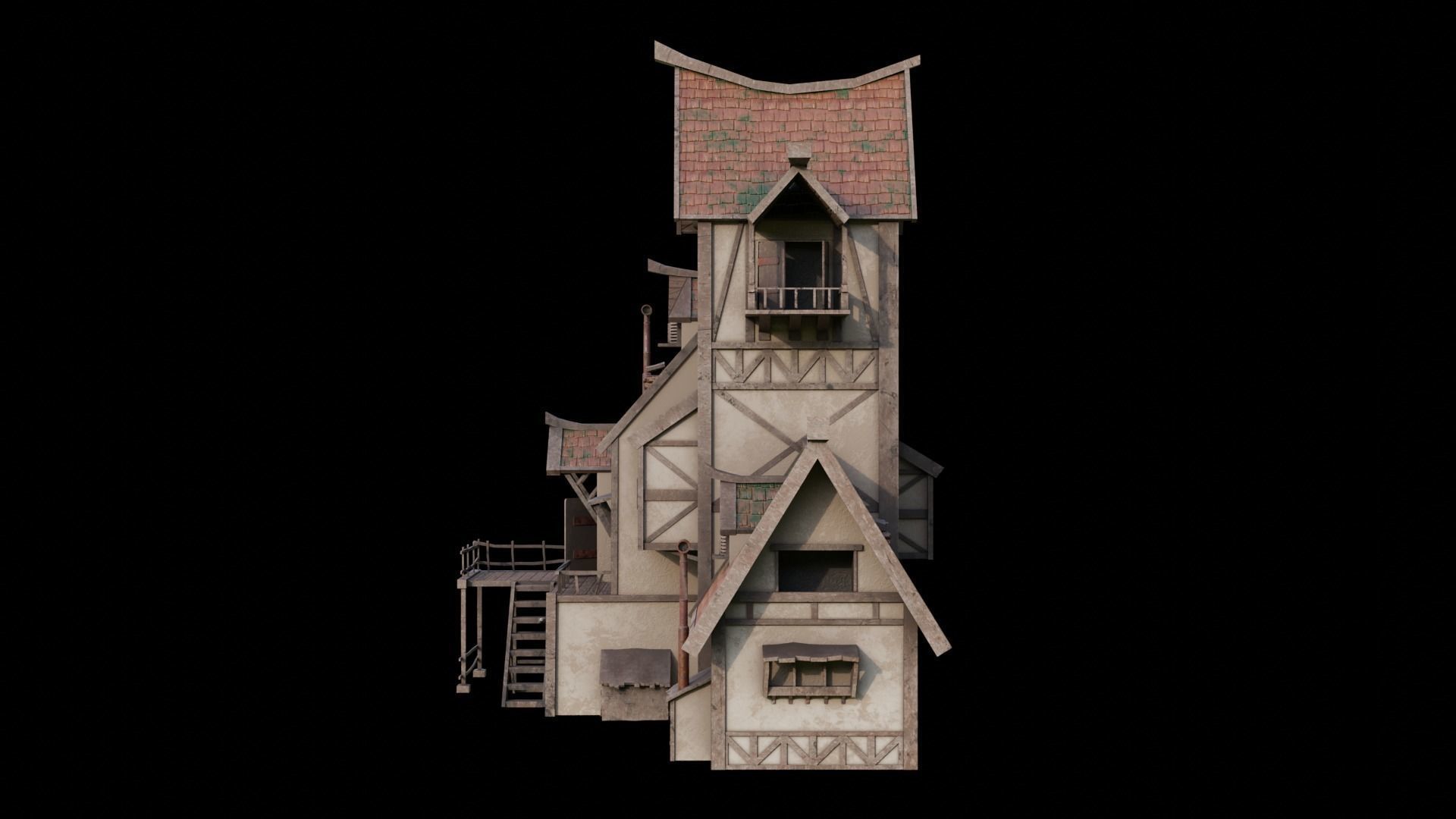Medival house Low-poly 3D model Low-poly 3D model_3