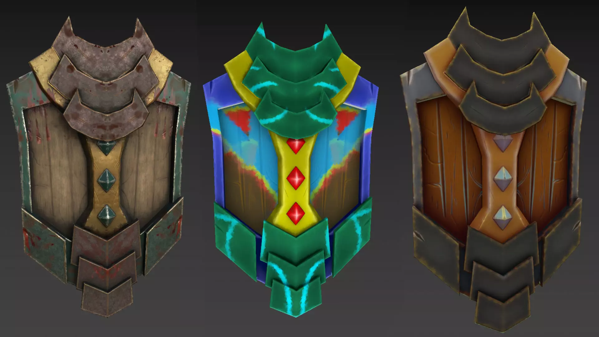 Shield with 3 style paint 3D Model Collection_0