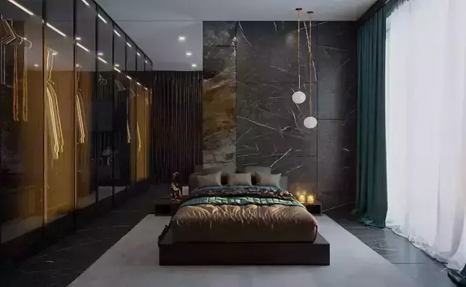 Bedroom modern with walls and gold accents