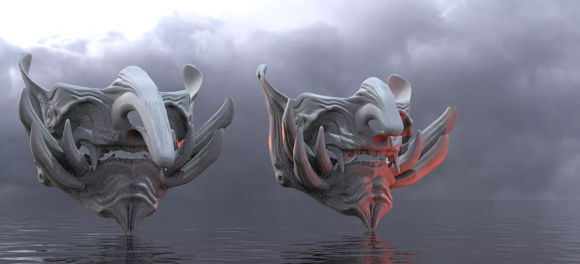 Samurai Mask and Tengu Mask 3D model_0