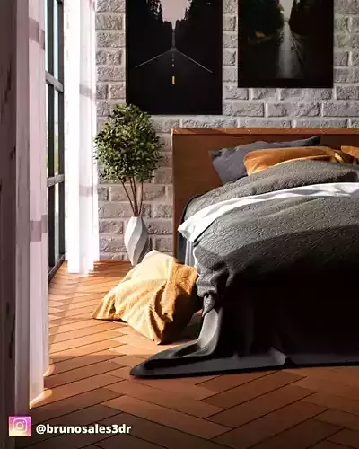 Bedroom with pillows and curtain 