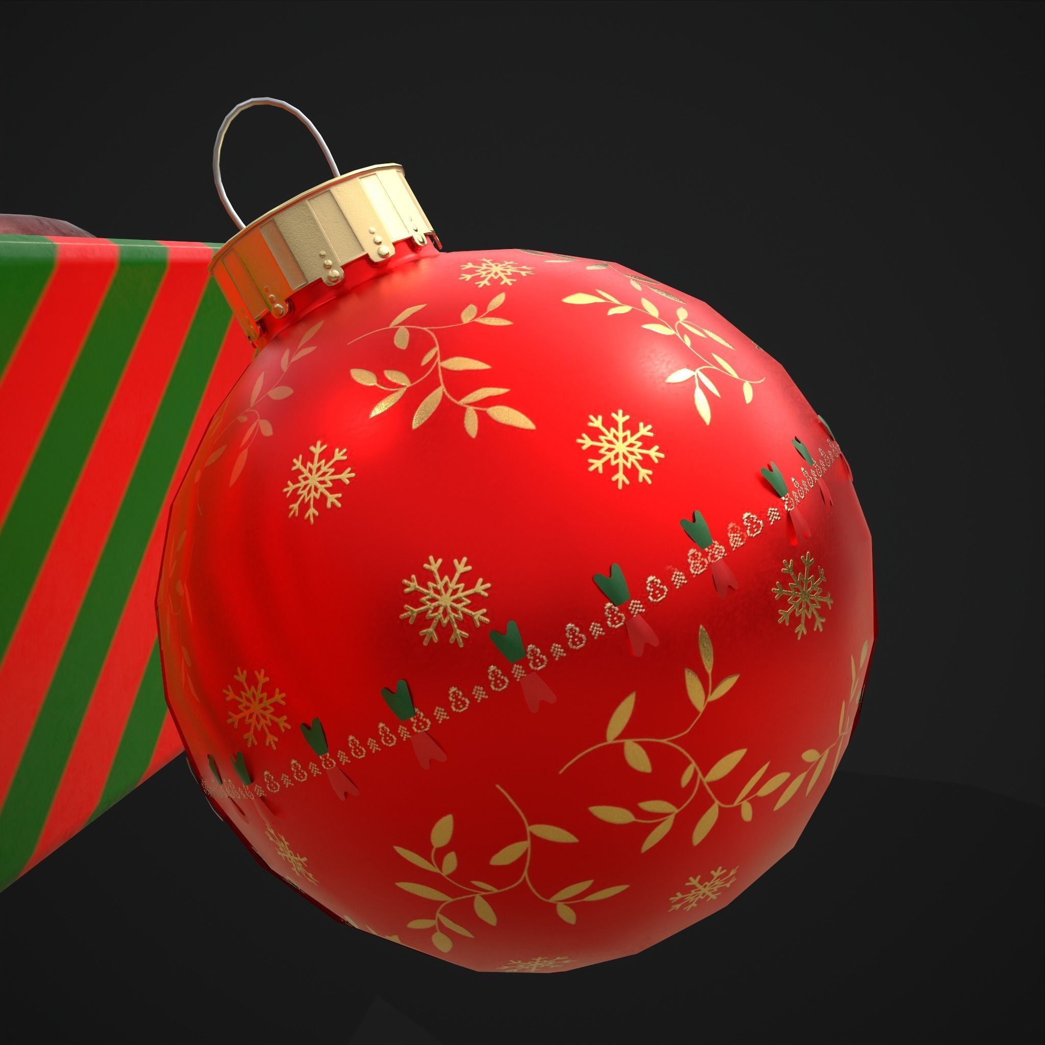 Christmas Decorative Balls and Package Low-poly 3D model_13