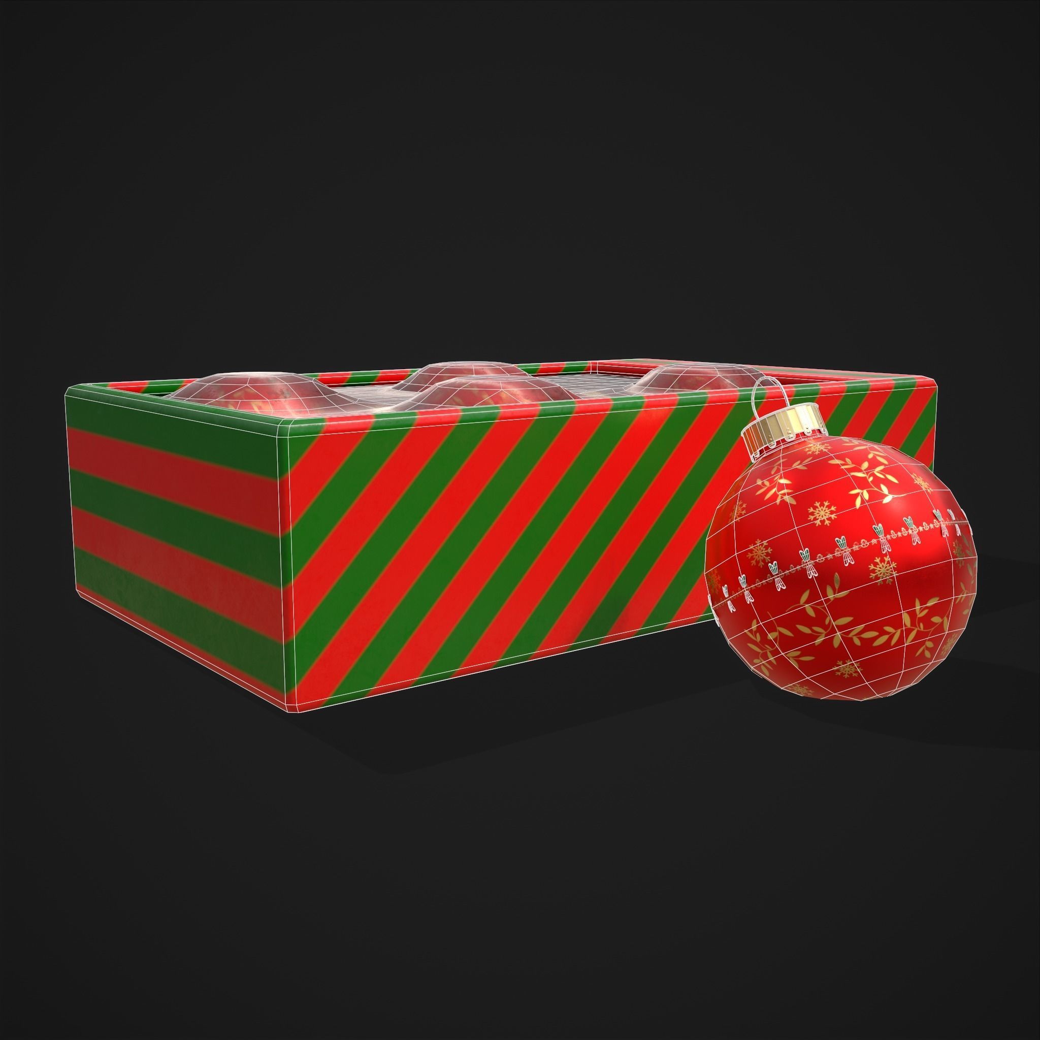 Christmas Decorative Balls and Package Low-poly 3D model_4