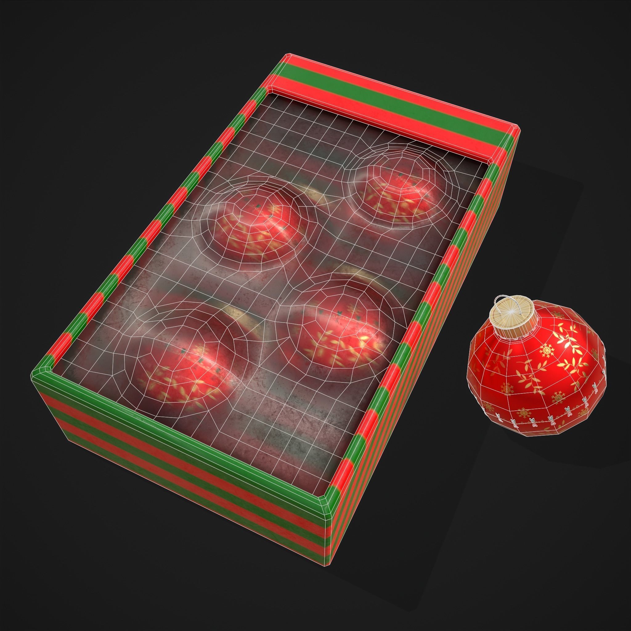 Christmas Decorative Balls and Package Low-poly 3D model_22
