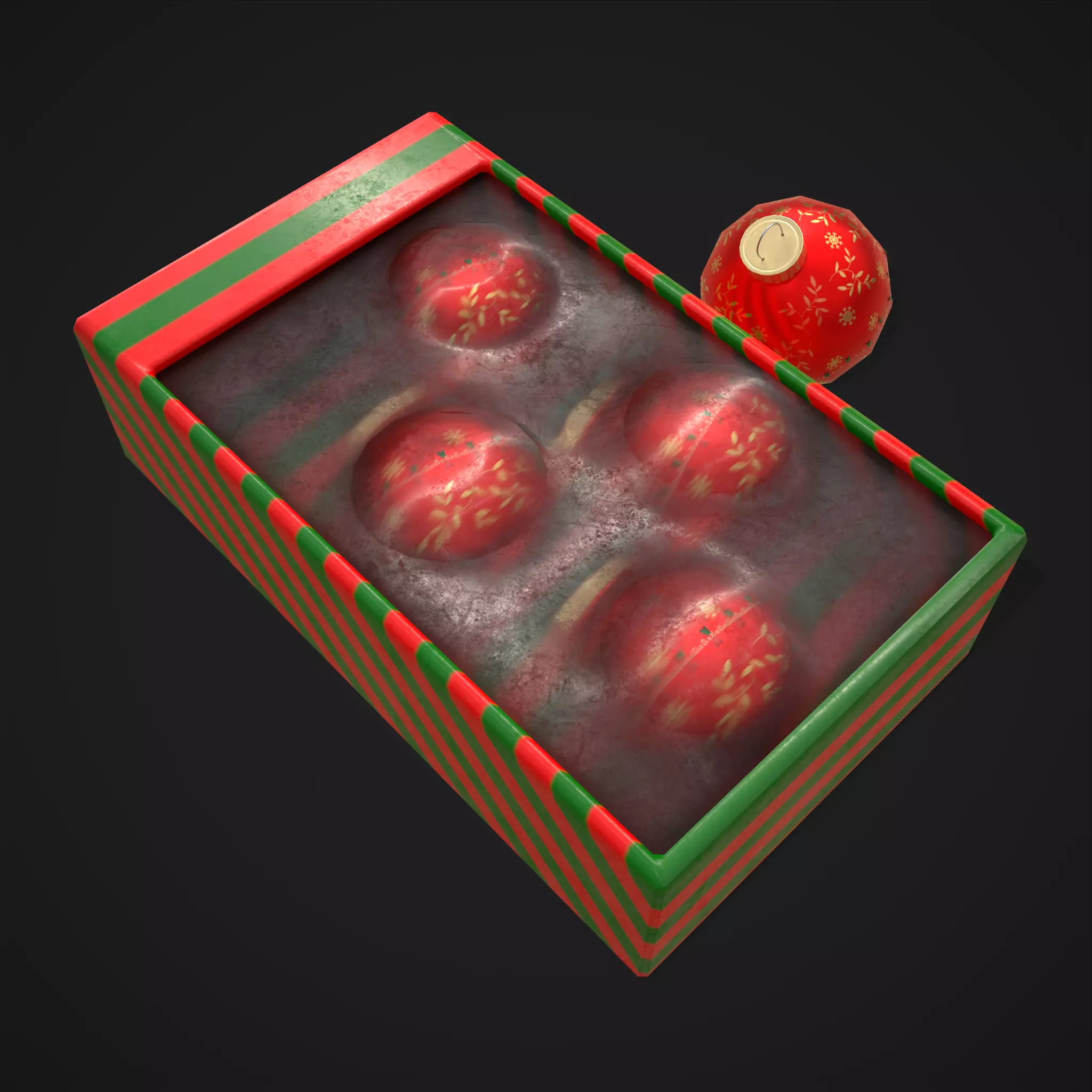 Christmas Decorative Balls and Package Low-poly 3D model_0