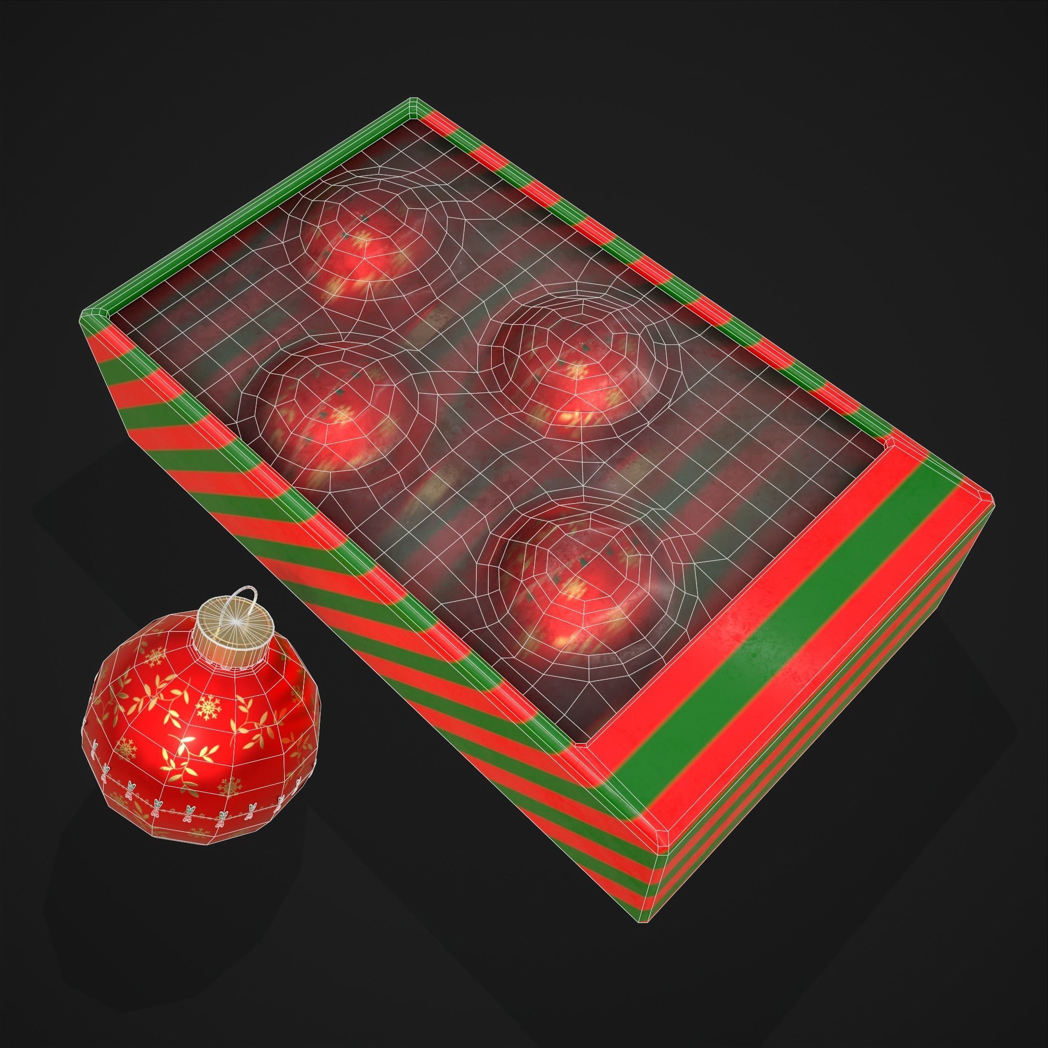 Christmas Decorative Balls and Package Low-poly 3D model_18