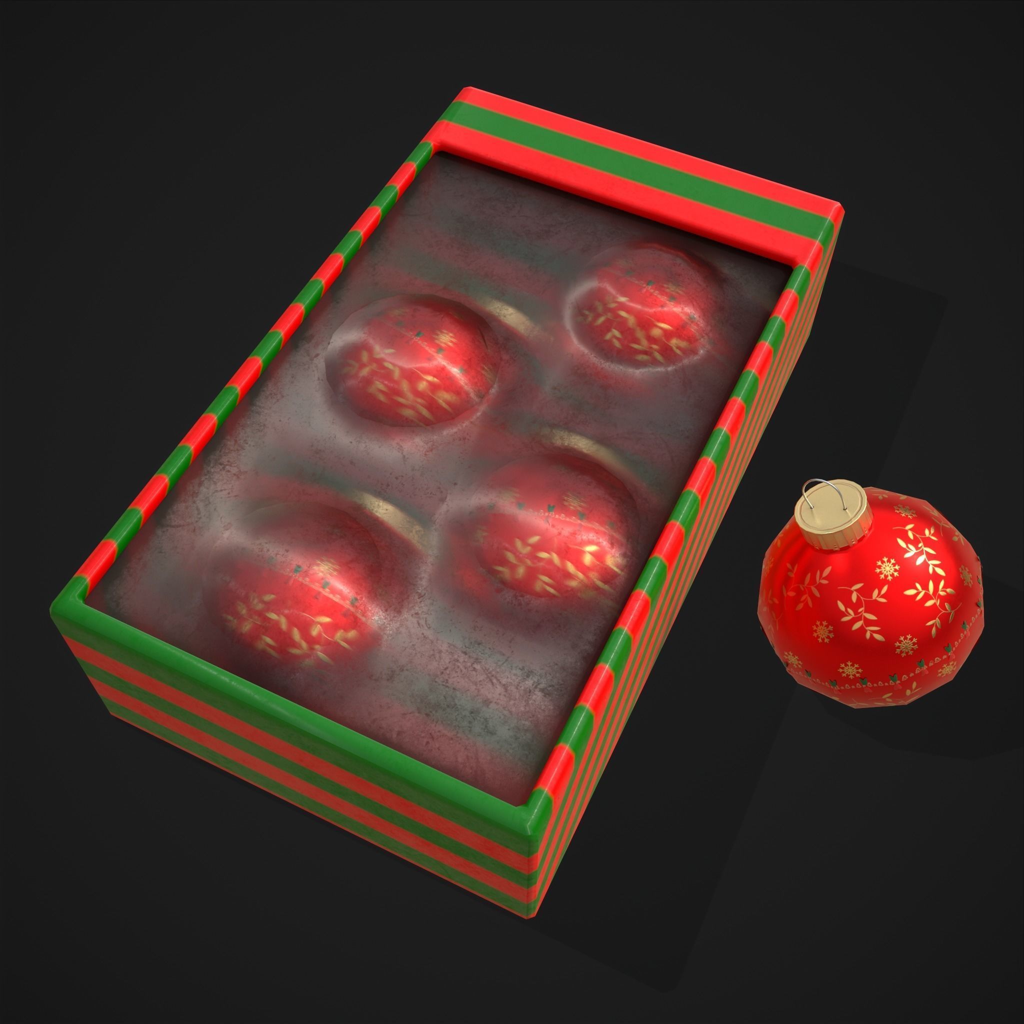 Christmas Decorative Balls and Package Low-poly 3D model_21