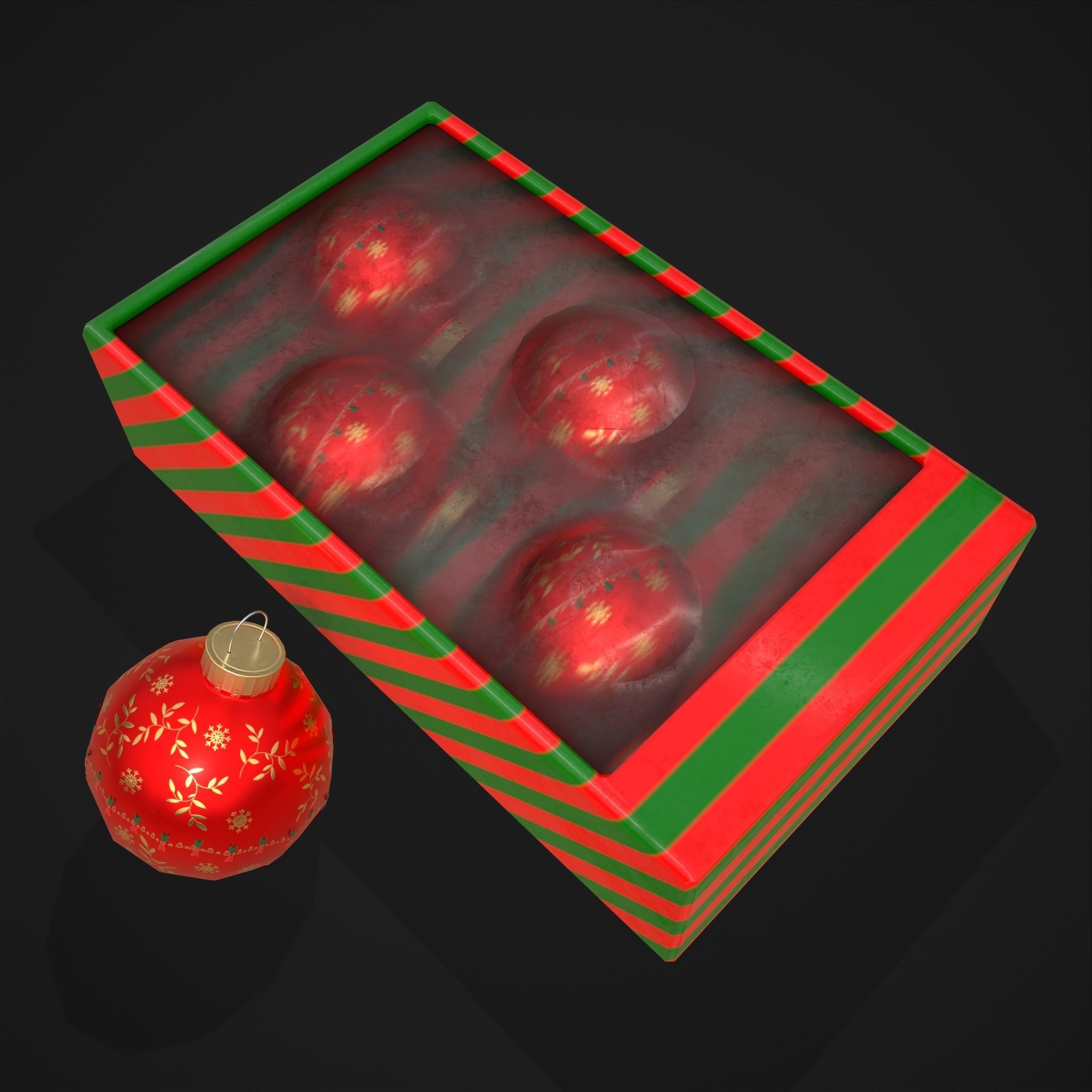 Christmas Decorative Balls and Package Low-poly 3D model_17