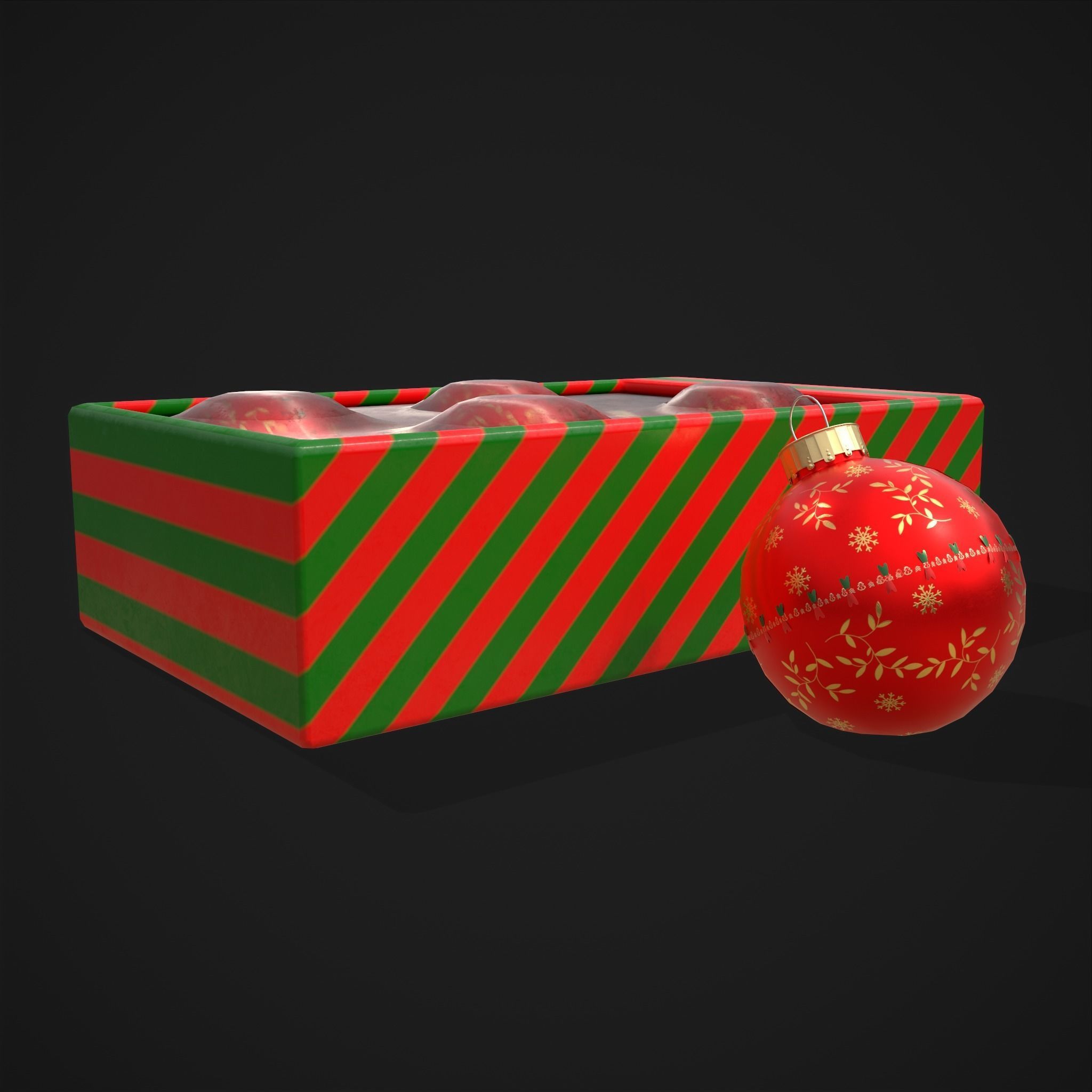 Christmas Decorative Balls and Package Low-poly 3D model_3