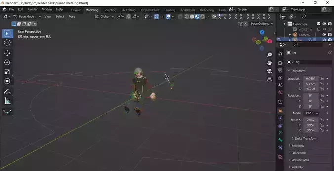 Human character being animated 3D model