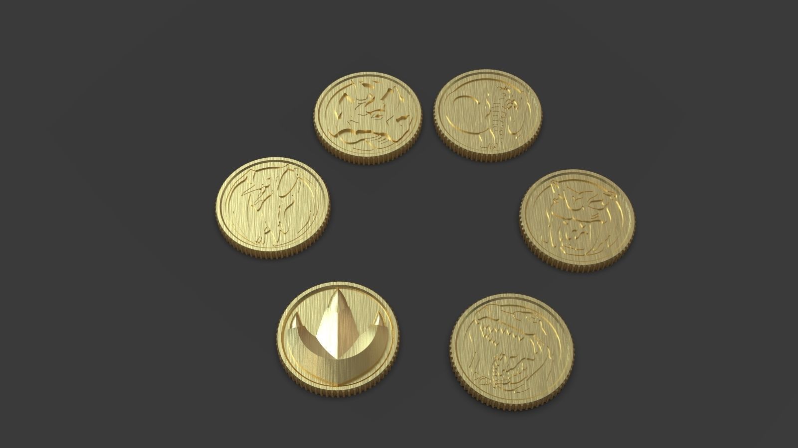 Combo of 5 Power Ranger Mighty Morphin Helmet and coin 3D print model_6