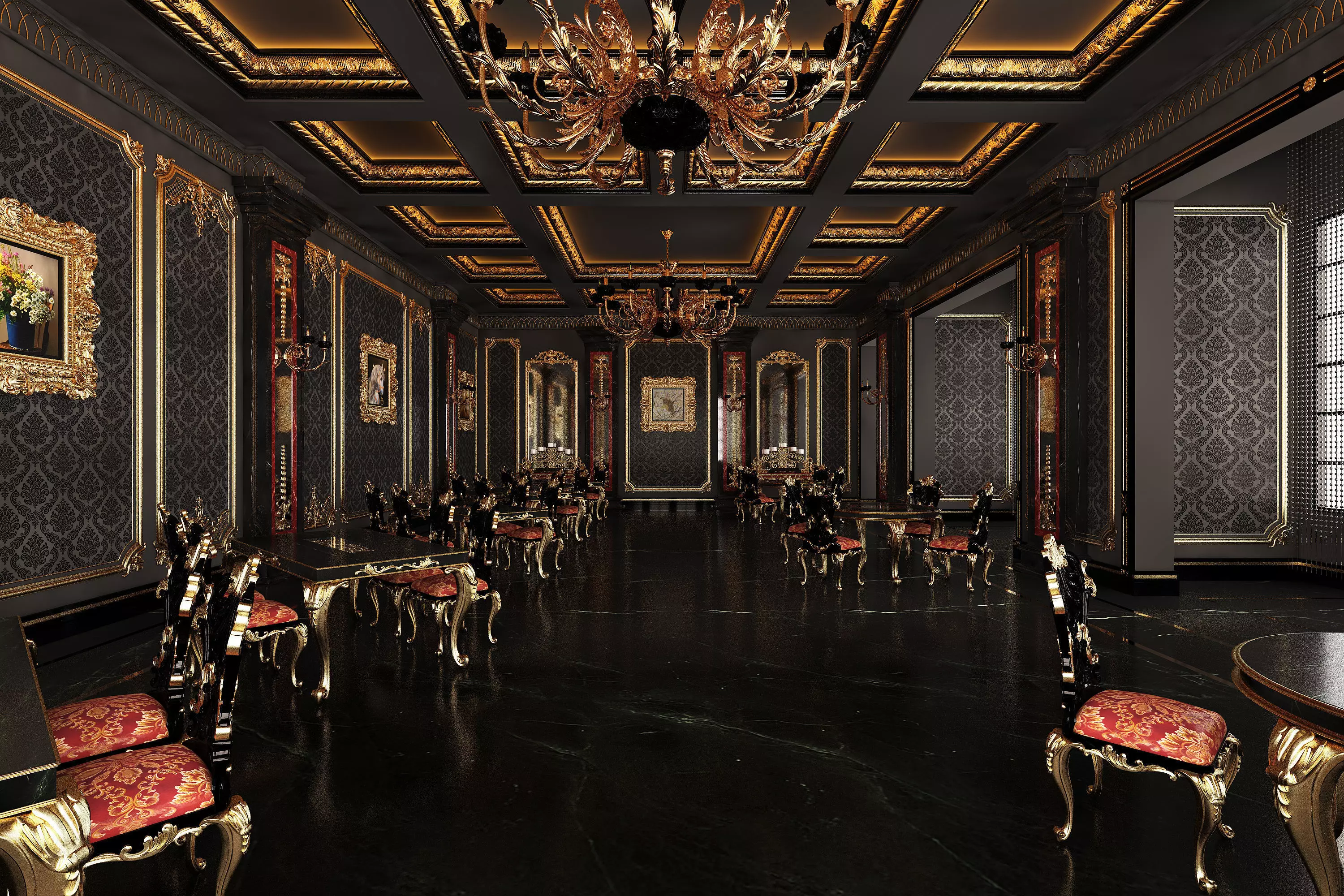 Classic Restaurant Interior Design Black Low-poly 3D model