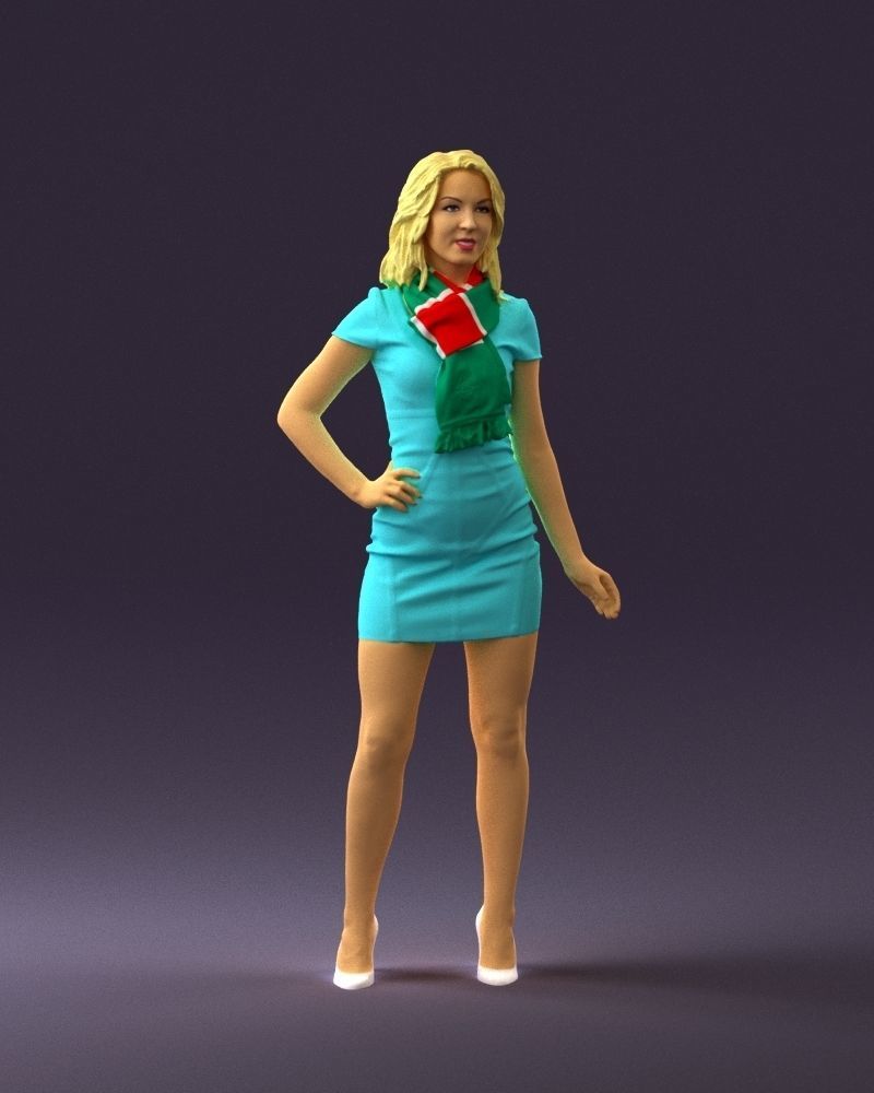 Woman in turquoise dress green scarf 0729 3D Print Ready 3D print model_3