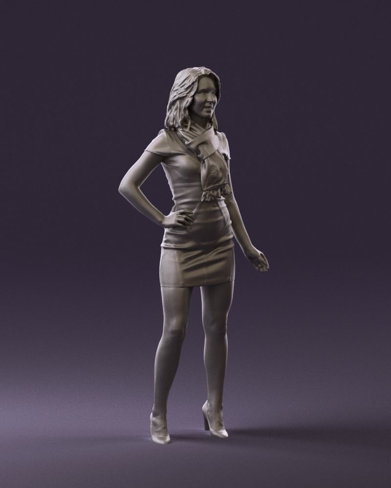 Woman in turquoise dress green scarf 0729 3D Print Ready 3D print model_4