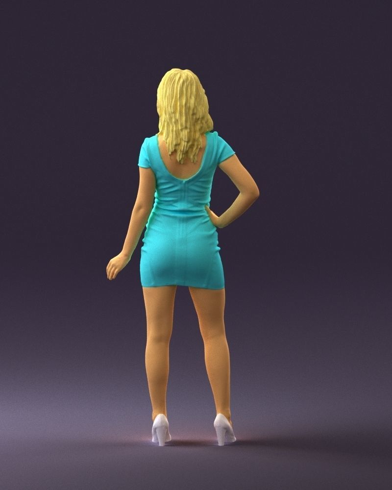 Woman in turquoise dress green scarf 0729 3D Print Ready 3D print model_13