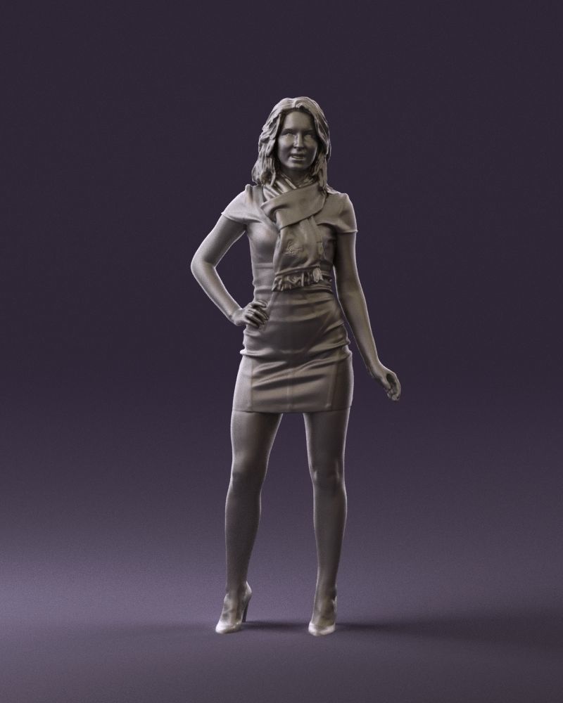 Woman in turquoise dress green scarf 0729 3D Print Ready 3D print model_22