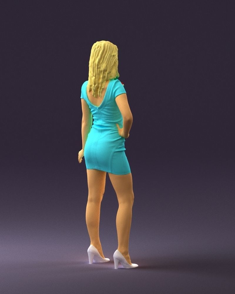 Woman in turquoise dress green scarf 0729 3D Print Ready 3D print model_11