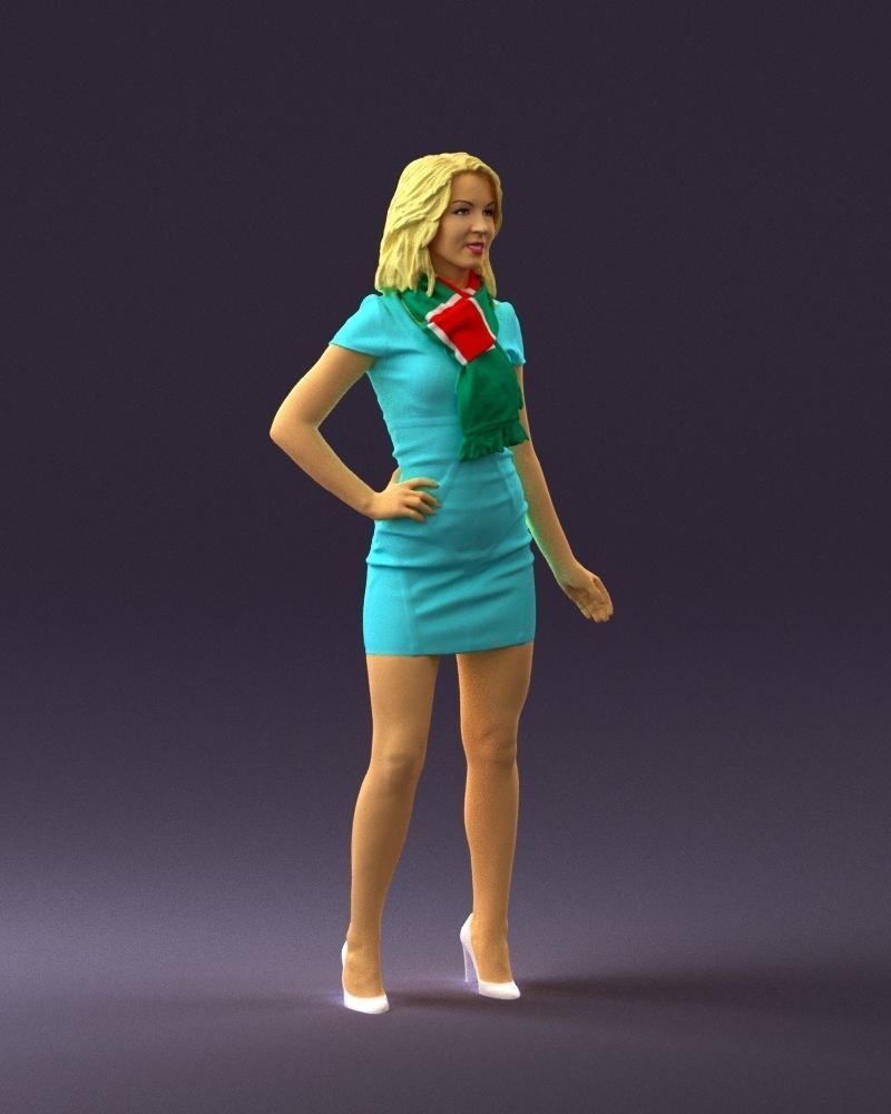 Woman in turquoise dress green scarf 0729 3D Print Ready 3D print model_5