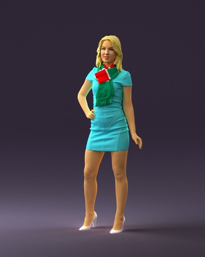 Woman in turquoise dress green scarf 0729 3D Print Ready 3D print model_21