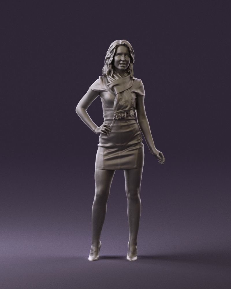 Woman in turquoise dress green scarf 0729 3D Print Ready 3D print model_24