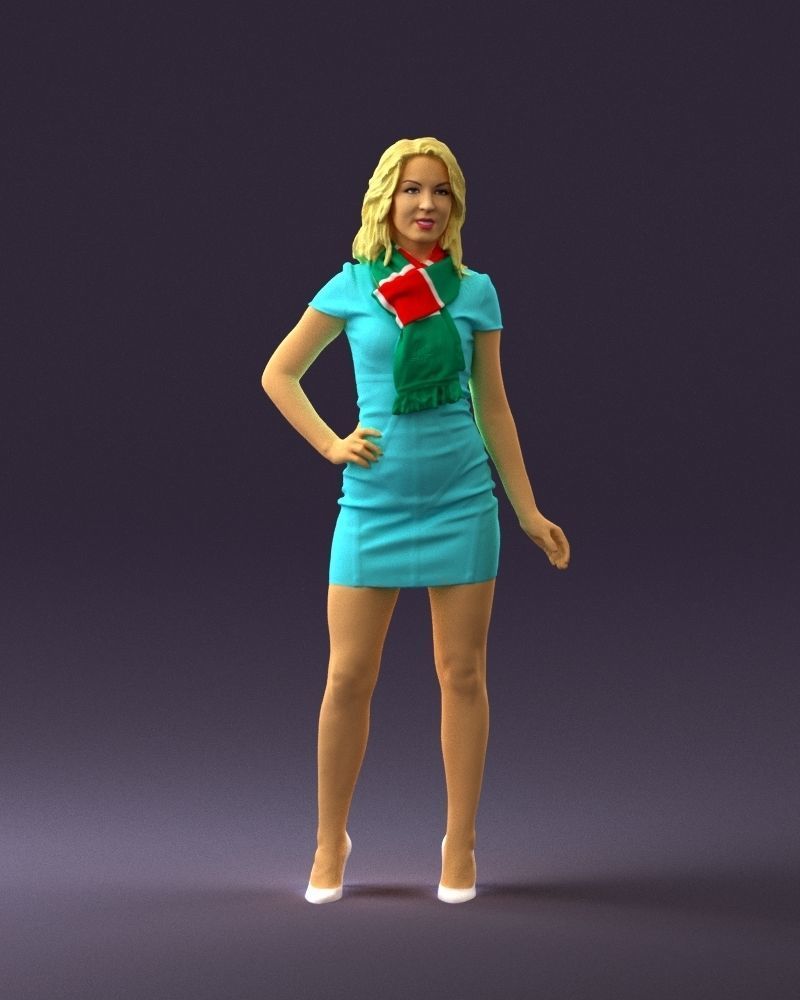 Woman in turquoise dress green scarf 0729 3D Print Ready 3D print model_25
