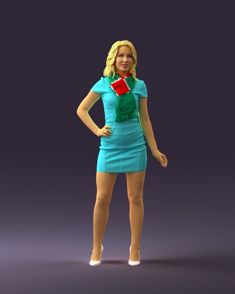 Woman in turquoise dress green scarf 0729 3D Print Ready 3D print model_1