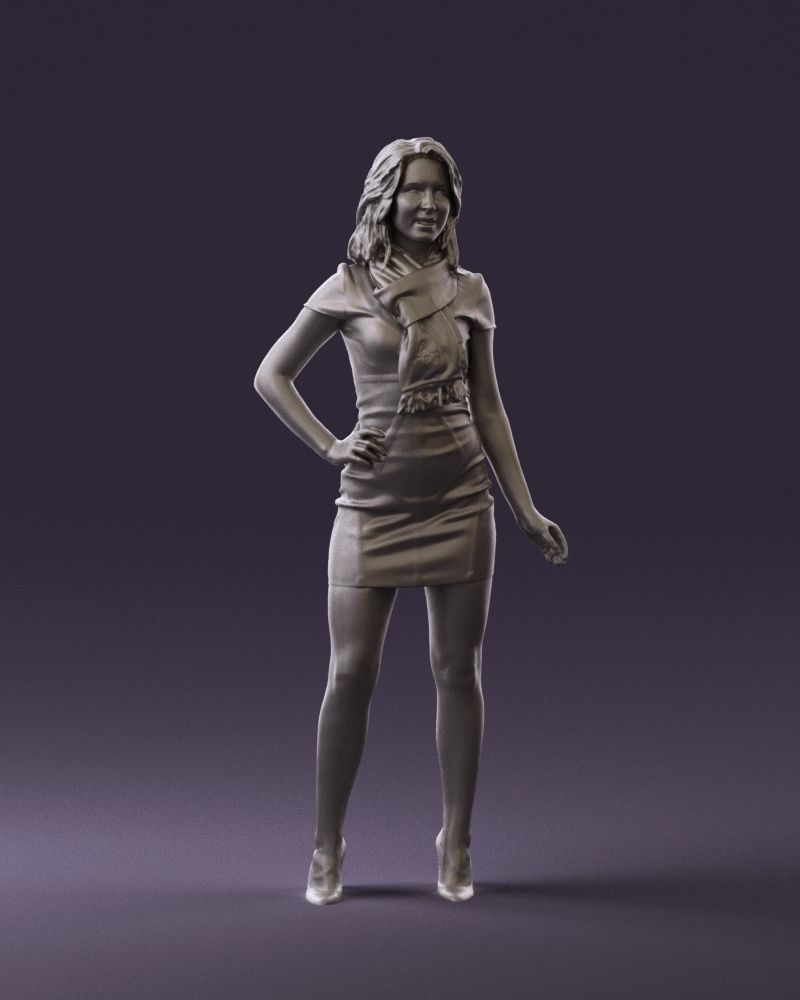 Woman in turquoise dress green scarf 0729 3D Print Ready 3D print model_2