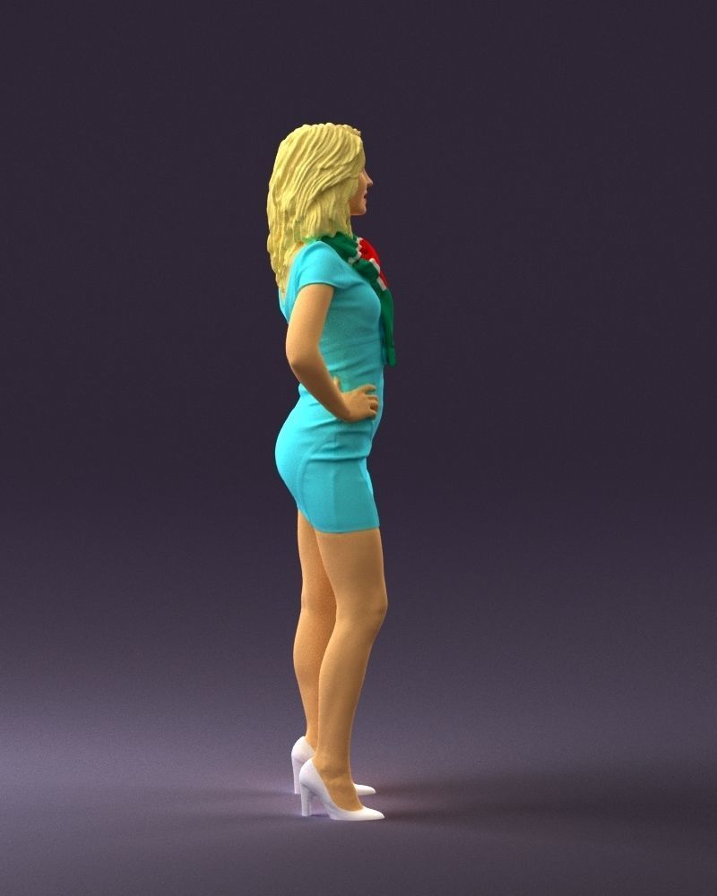 Woman in turquoise dress green scarf 0729 3D Print Ready 3D print model_9