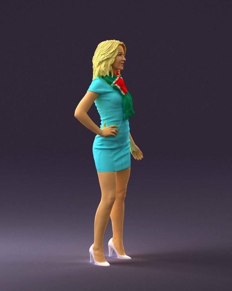 Woman in turquoise dress green scarf 0729 3D Print Ready 3D print model_7