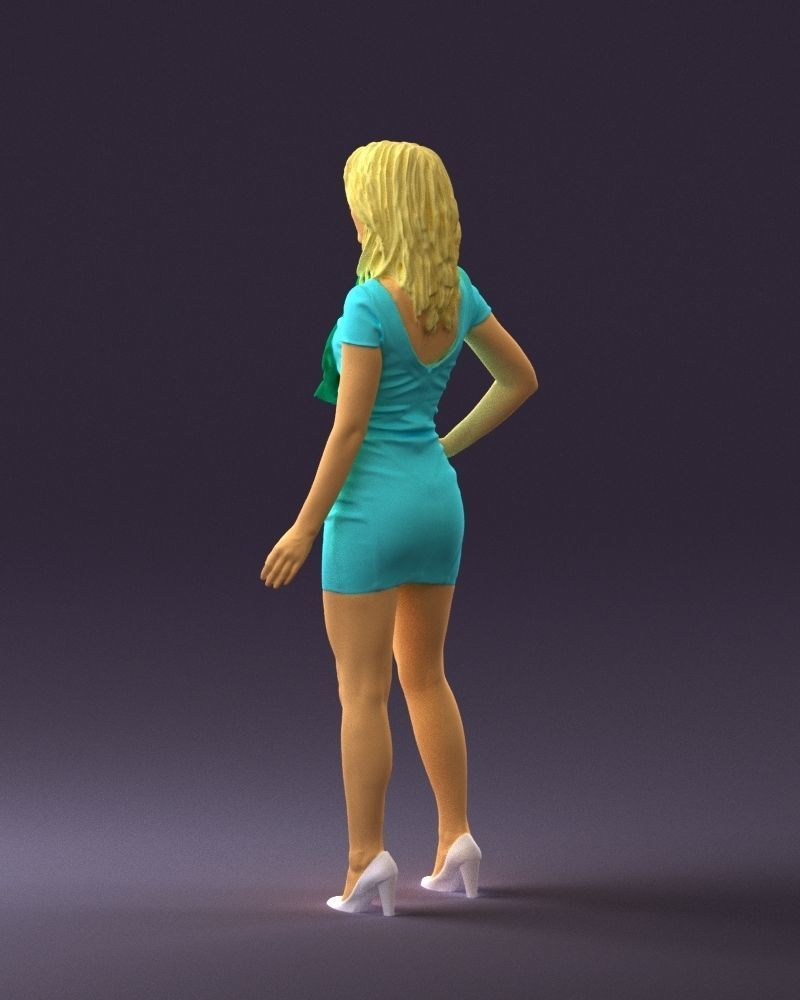 Woman in turquoise dress green scarf 0729 3D Print Ready 3D print model_15