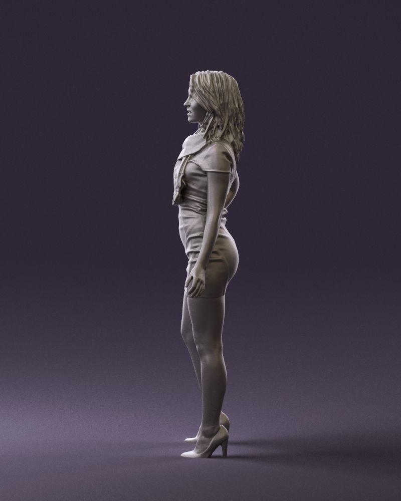 Woman in turquoise dress green scarf 0729 3D Print Ready 3D print model_16