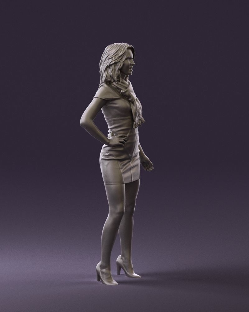 Woman in turquoise dress green scarf 0729 3D Print Ready 3D print model_6