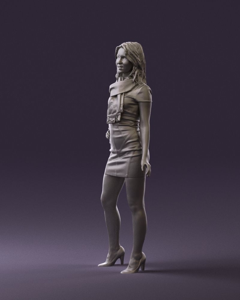 Woman in turquoise dress green scarf 0729 3D Print Ready 3D print model_18